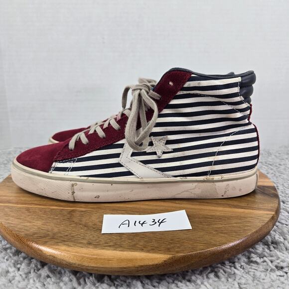 Converse Pro Leather Vulc Mid White Blue Red Striped Casual Y2K Sneaker Mens 9 - Picture 1 of 12